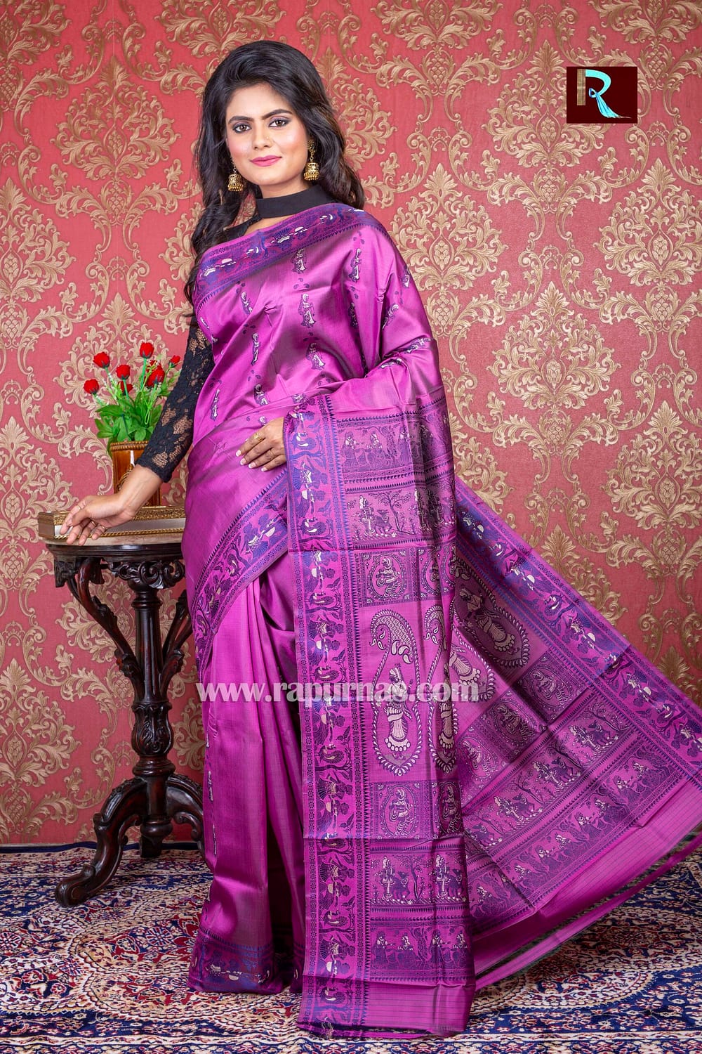 Baluchari Silk Saree of deep purple color