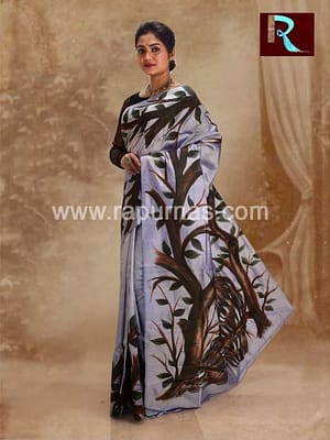 Elegant Hand painted Katan Silk Saree