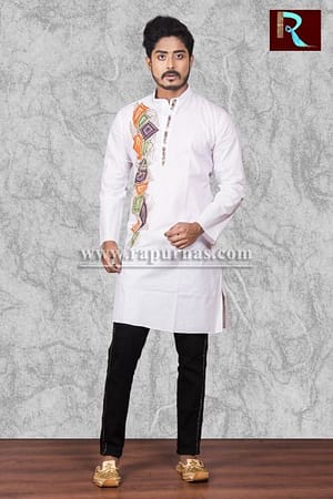 Fancy White Cotton Kurta with Fabric painting1