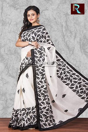 Kachhi Kathiawari work on BD Cotton Saree of black and white combination