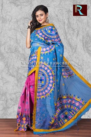 Kachhi Kathiawari work on BD Cotton Saree of multi-color design1