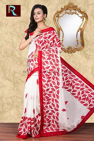 Kachhi Kathiawari work on BD Cotton Saree with leaves all over1
