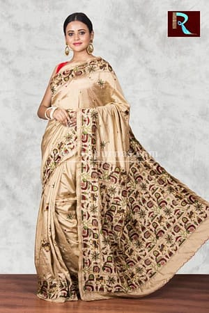 Unique Hand Ari work on Art Silk Saree