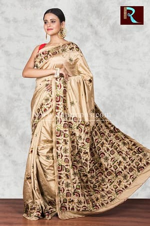 Unique Hand Ari work on Art Silk Saree1