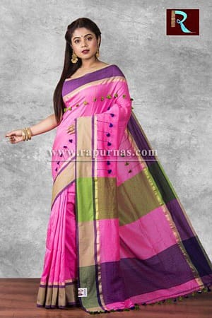 Exclusive Blended Cotton Handloom Saree with pompom