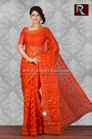 Orange Dhakai Jamdani Saree