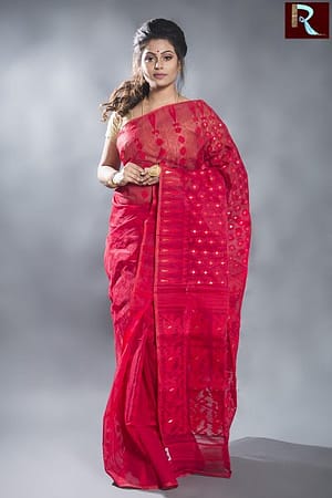 Red Jamdani Saree1