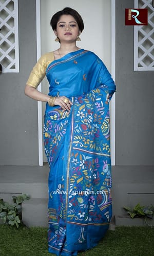 Awesome Kantha Stitch Work on Pure Bangalore Silk Saree