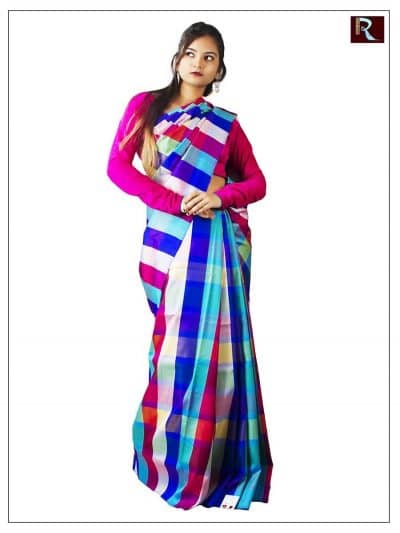 Colorful and Exclusive Bishnupuri 3D Katan Silk Saree1