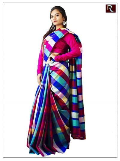 Colorful and Exclusive Bishnupuri 3D Katan Silk Saree2