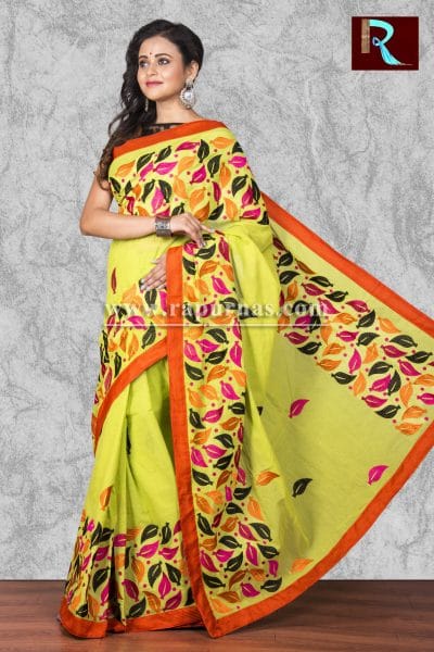 Kachhi Kathiawari work on BD Cotton Saree of rare color1