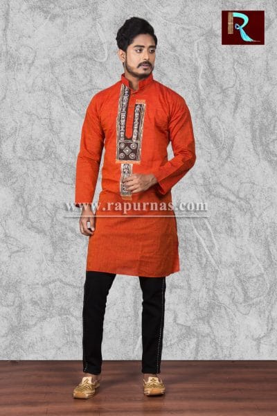 Red Cotton Kurta with Fabric painting1