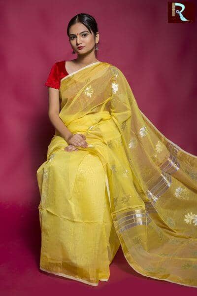 Light Yellow Handloom Silk Saree with work all over