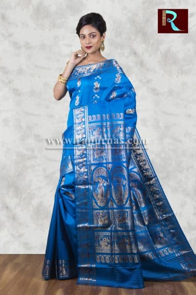 Sapphire Blue Baluchari Silk Saree