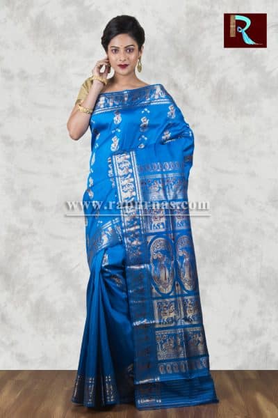 Sapphire Blue Baluchari Silk Saree1