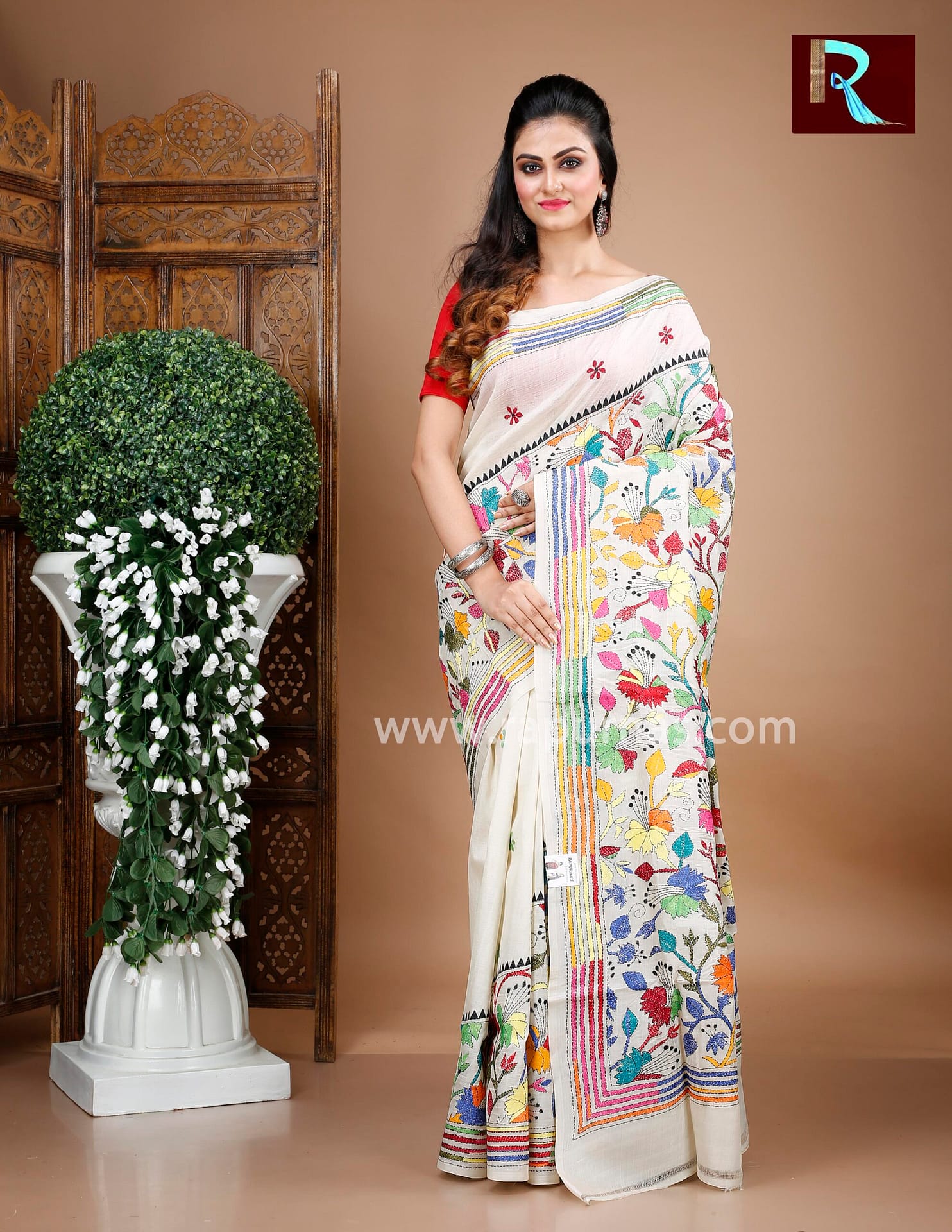 Tussar Silk Kantha Stitch Saree Rapurnas